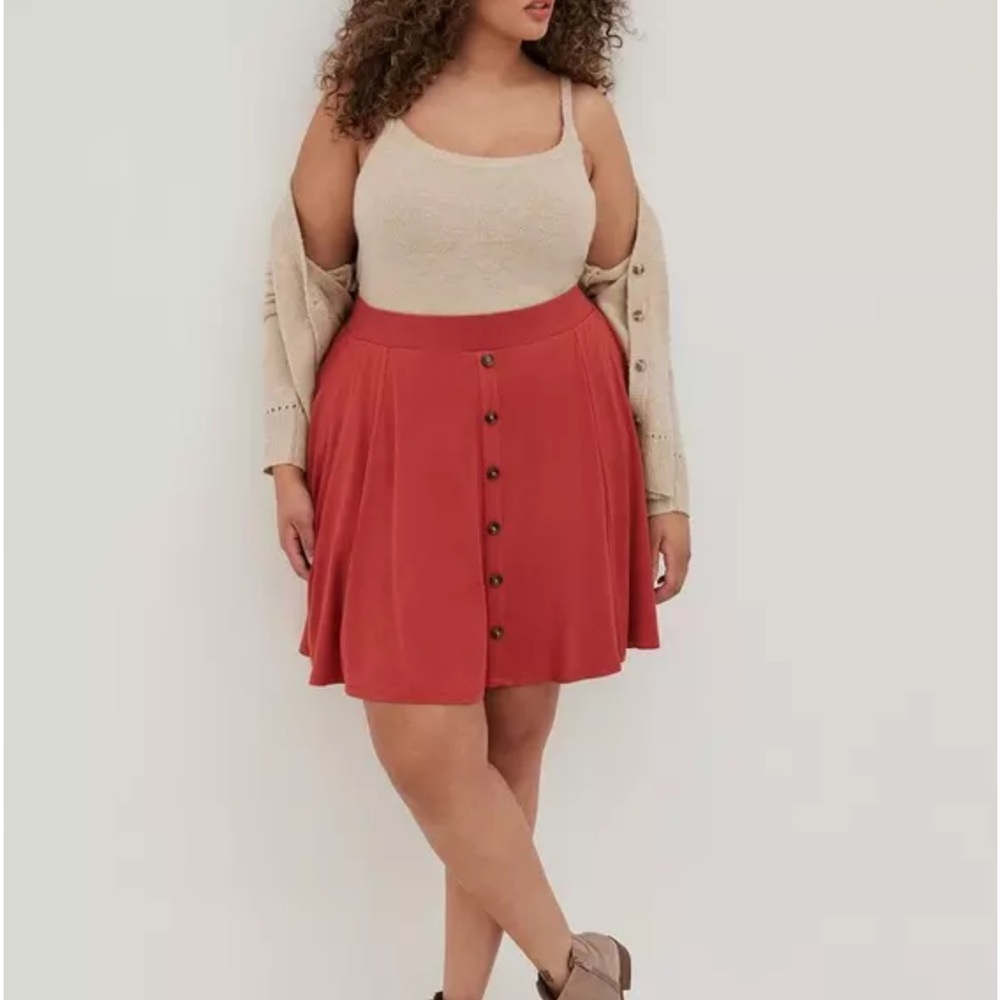 Torrid Orange Red Button-Front Skater Skirt NWT